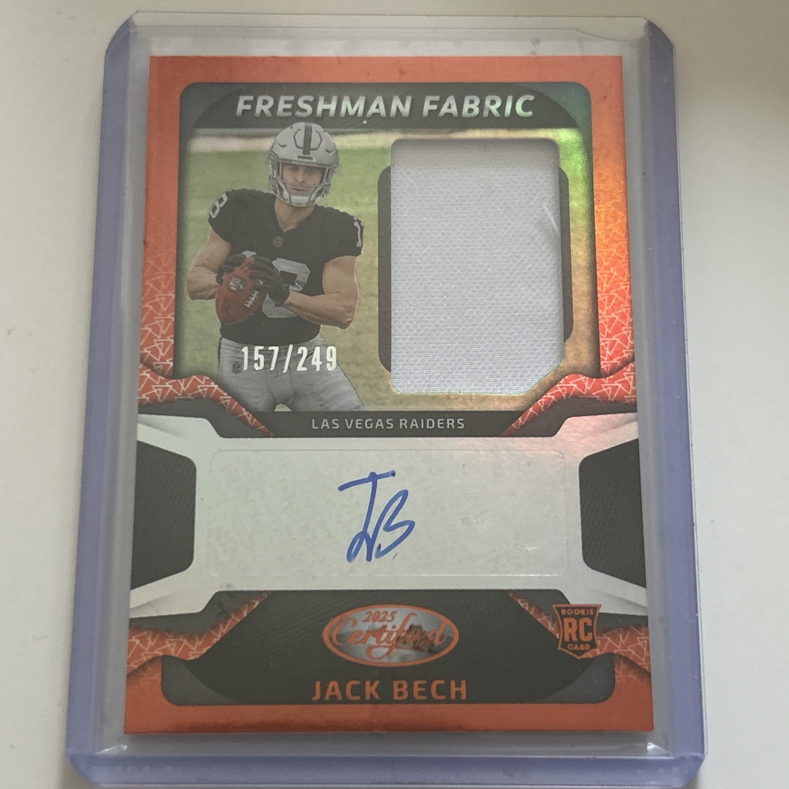 2025 Certified Freshman Fabric Mirror Signatures Jack Bech Orange/249 AU MEM RC