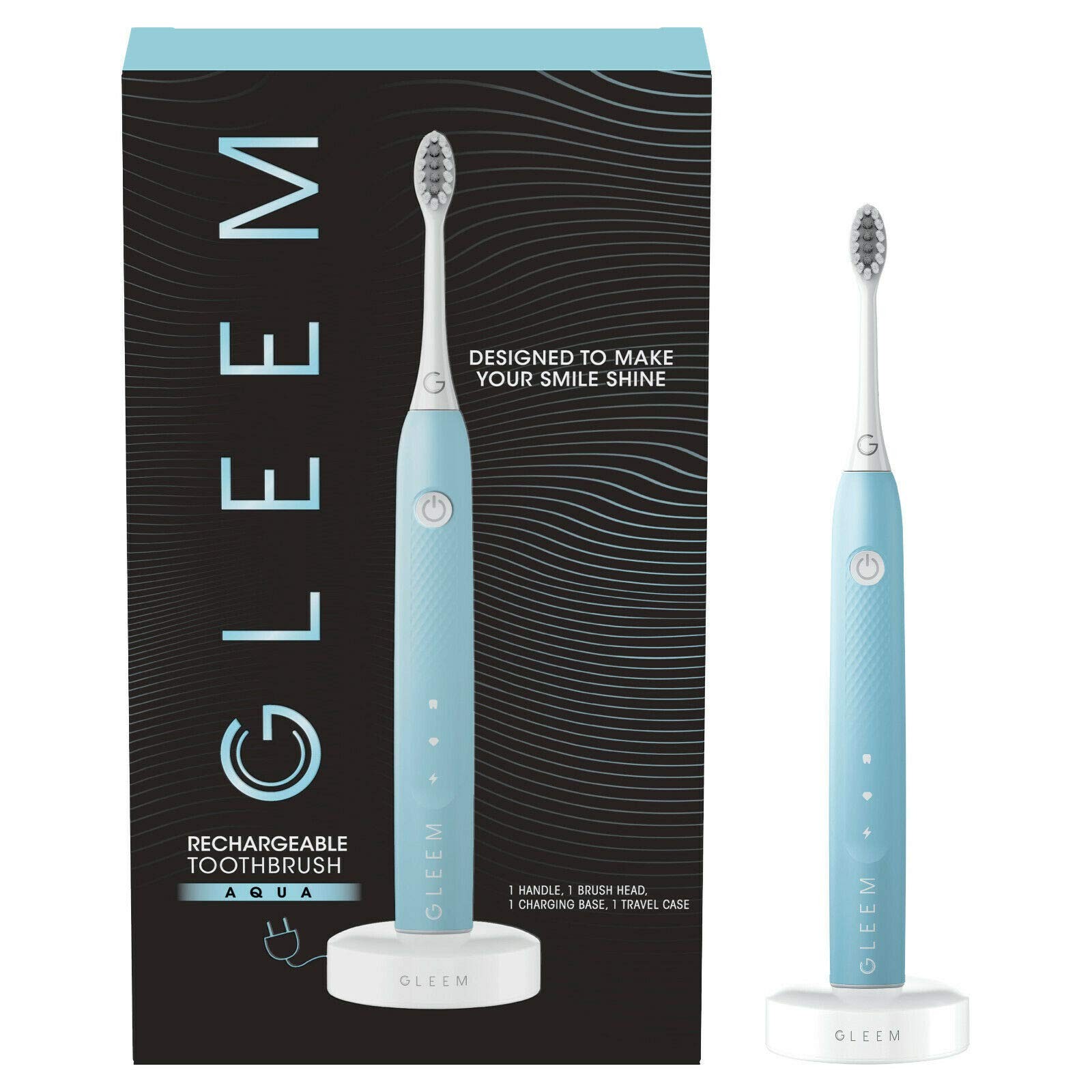 Gleem Rechargeable Electric Toothbrush Aqua 2 Brushing Modes With Charger