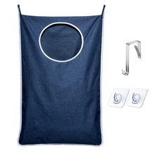 XL Blue Hanging Laundry Hamper Bag with 2 Strong Hooks 36x22 inch Size