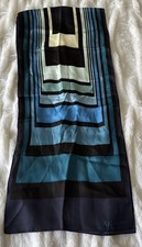 ANNE KLEIN VTG Scarf Lion Shades of Blue Stripes Geometric Oblong Silk 13 X 60