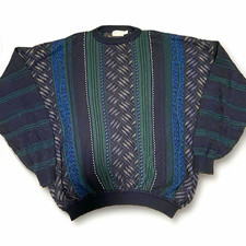 St. Croix Knits Men's 2XL Cotton Knit Geometric Crewneck Sweater USA made