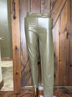 Steve Madden Small S/M Women's High Waist Olive Green Faux Vegan Leather Legging