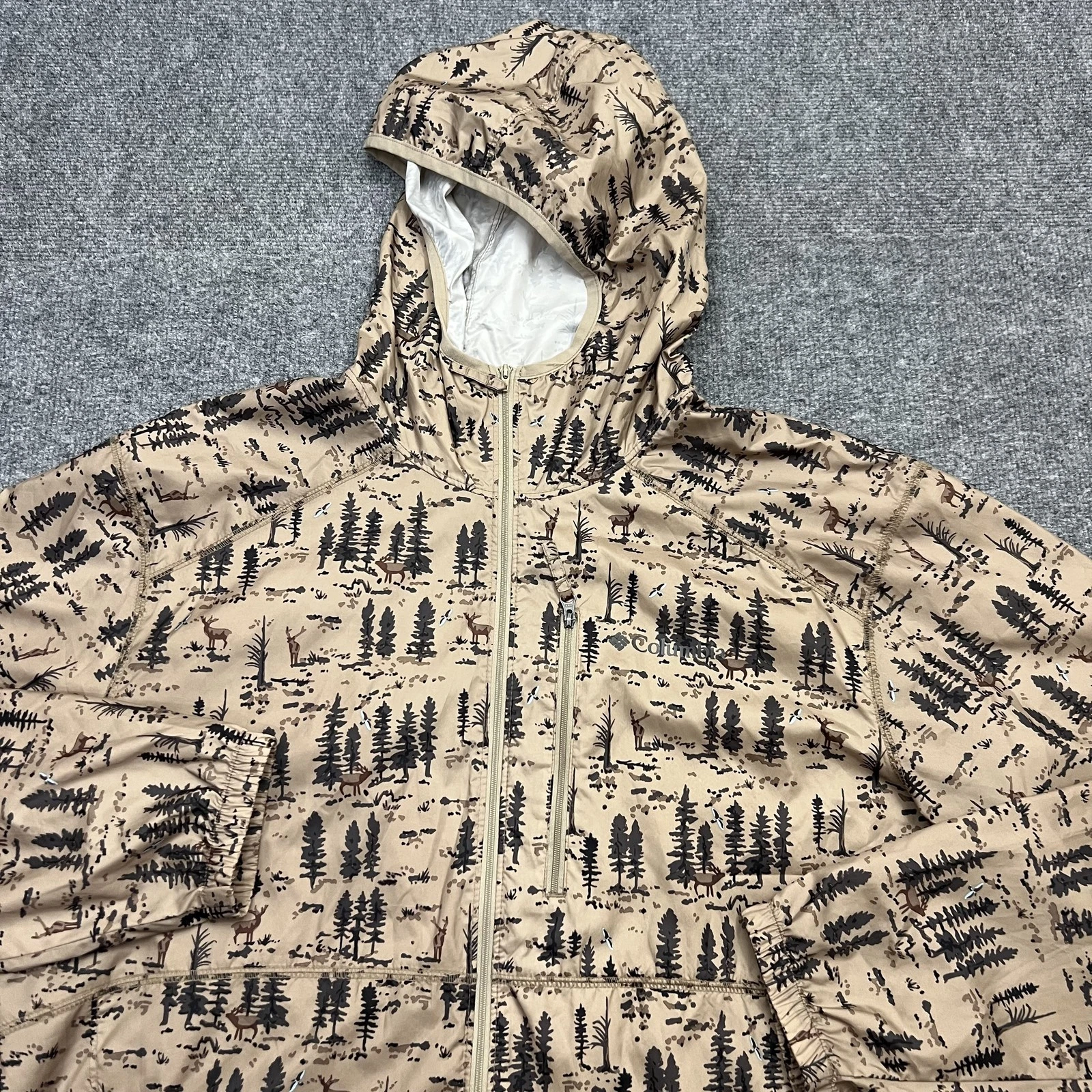 Columbia Jacket Men's Large Tan Hooded Full Zip Deer Tree Print Outdoors image 4