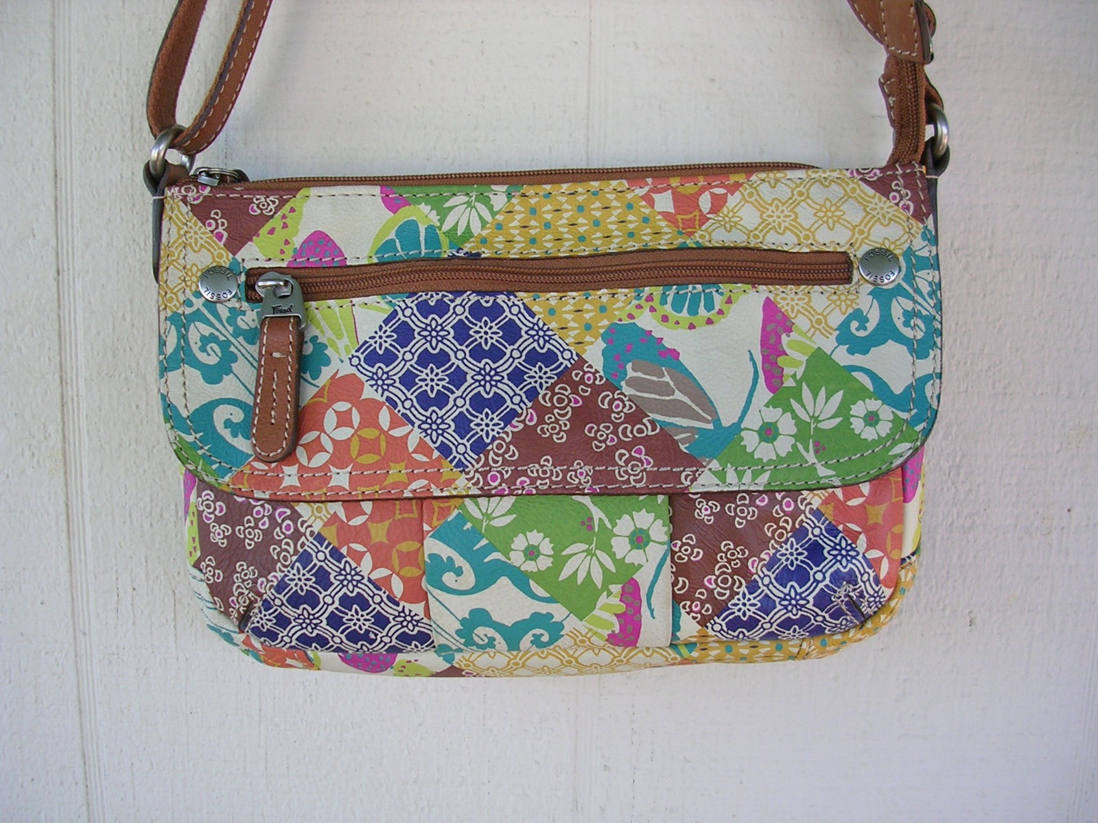 Fossil Leather Handbag Purse Multicolor Patchwork… - image 3