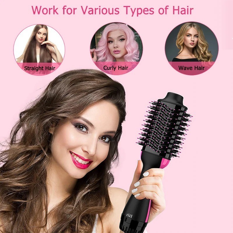 Brosse soufflante 4 en 1 et brosse séchante lissante ionique rose pour brushing