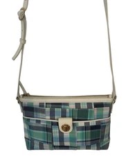 Talbots Madras Plaid Shoulder Bag Crossbody Leather Turnlock Purse Womens Preppy