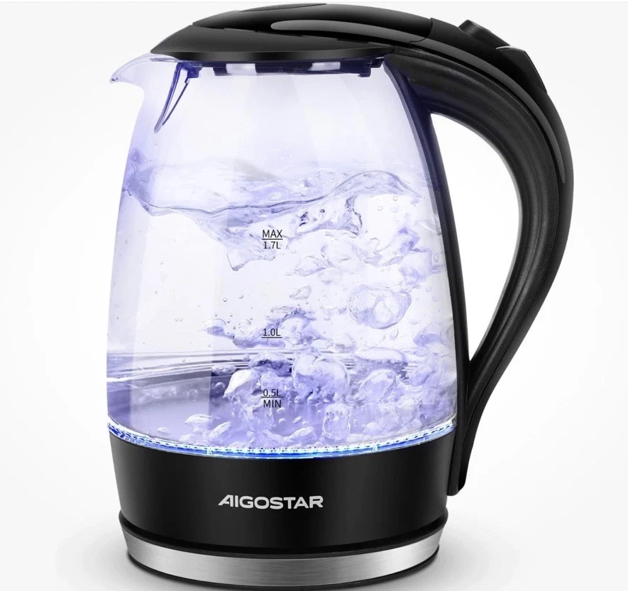 Aigostar Adam 30KHH Glass Electric Kettle, 2200W Fast Boil, 1.7L/ Ex-display