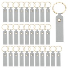 40 Pcs PU Leather Laser Engraving Keychain Blanks Light Gray, 3.7" x 0.7" 