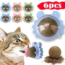 6x Rotatable Catnip Wall Ball Cat Teeth Cleaning Toys Edible Licking Treats Toys