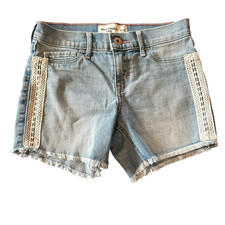 Abercrombie  Fitch Kids Girls Shorts Size 11/12 Lace Accent Raw Hem Light Denim