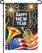Happy New Year Garden Flag 12x18 Inch Double Sided Patriotic Banner Fireworks