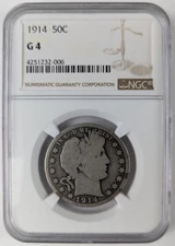 1914 Barber Silver Half Dollar 50c NGC G4 Good Better Date 4251232-006