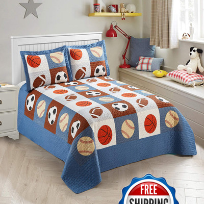 Mk Home Mk Collection Bedspread Boys Sport Football Basketball Baseball
