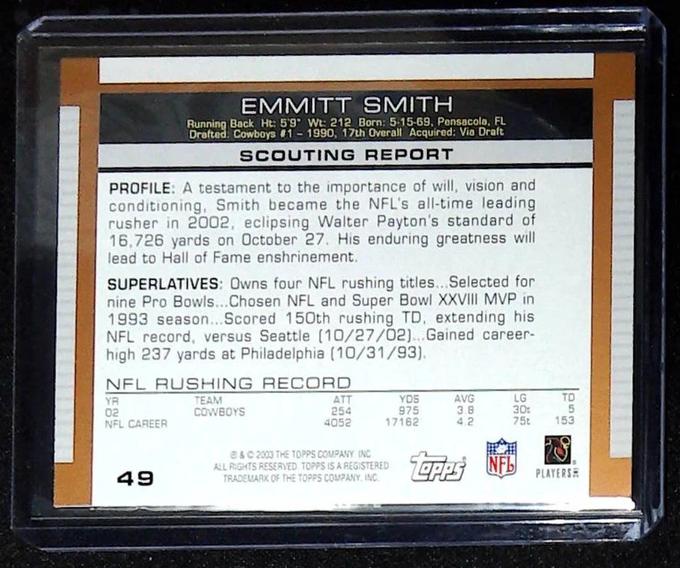 2003 Topps Draft Picks & Prospects #49 Emmitt Smith - Image 2 of 2