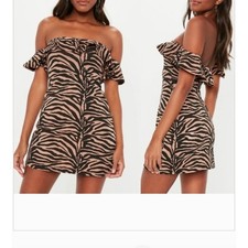 Missguided Frill Skater Dress Off Shoulder Mini Ruffle Zebra Y2K Party 4 NEW