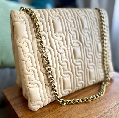 ZARA WOMANS QUILTED SHOULDER BAG WITH GOLD CHAIN BEIGE REF: 6092/910