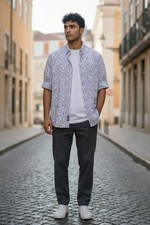 Casa Moda Couture Shirt Men Large Black White and blue Button-Up 10