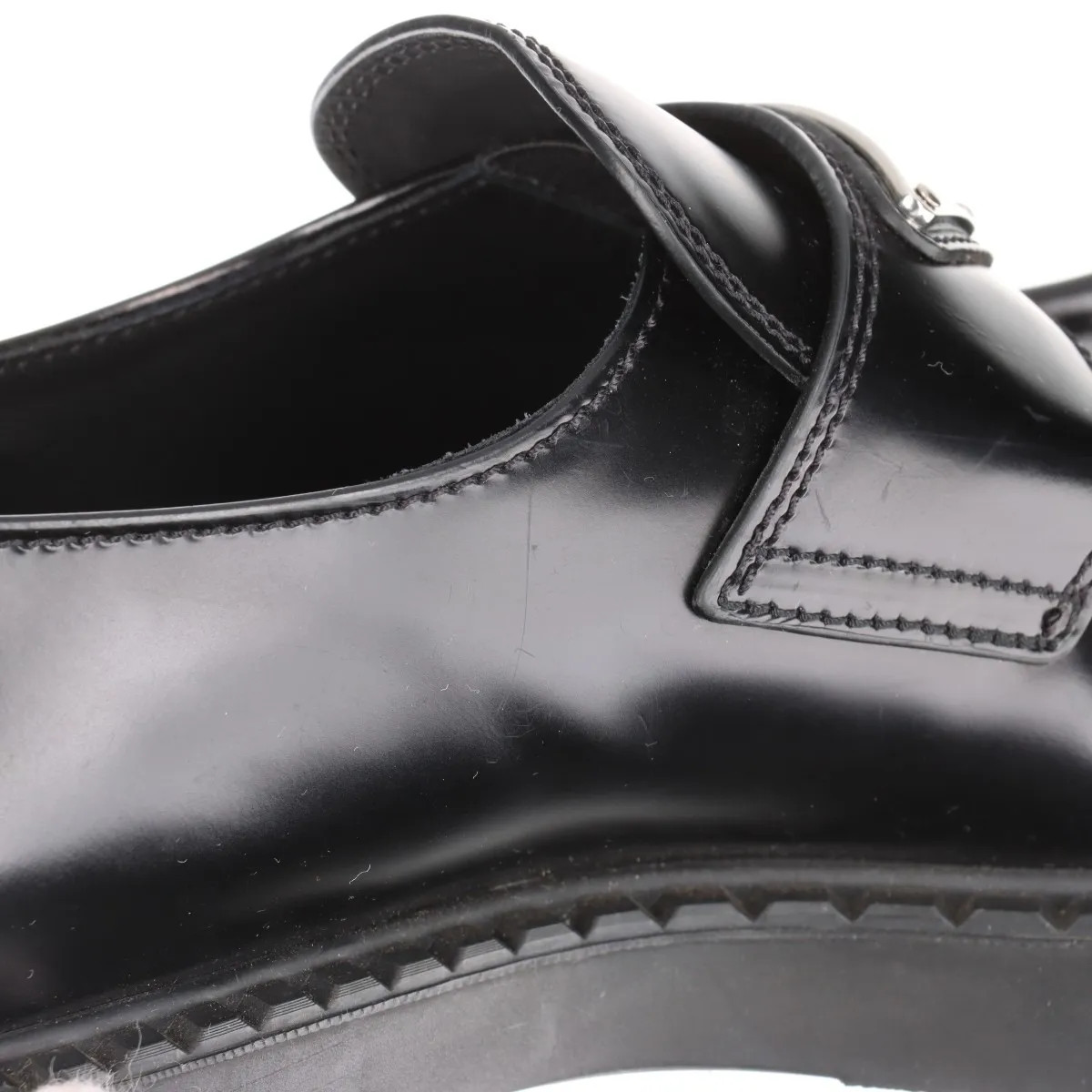 Prada Chocolate Leather Loafer 35.5 Ladies' Black Triangle logo thumbnail 13