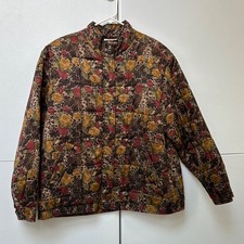 VTG 90s Anna and Frank Silk Quilted Jacket Large Leopard Floral Puffer Coat Warm