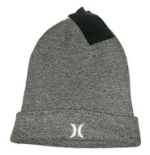 New Hurley Beanie Cuff knit Hat Gray w/White Logo Adult Unisex OSFA 20