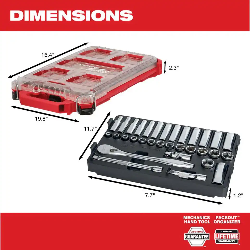 3/8 In. Drive Sae/Metric Ratchet and Socket Mechanics Tool Set with PACKOUT Case - Image 3 of 4