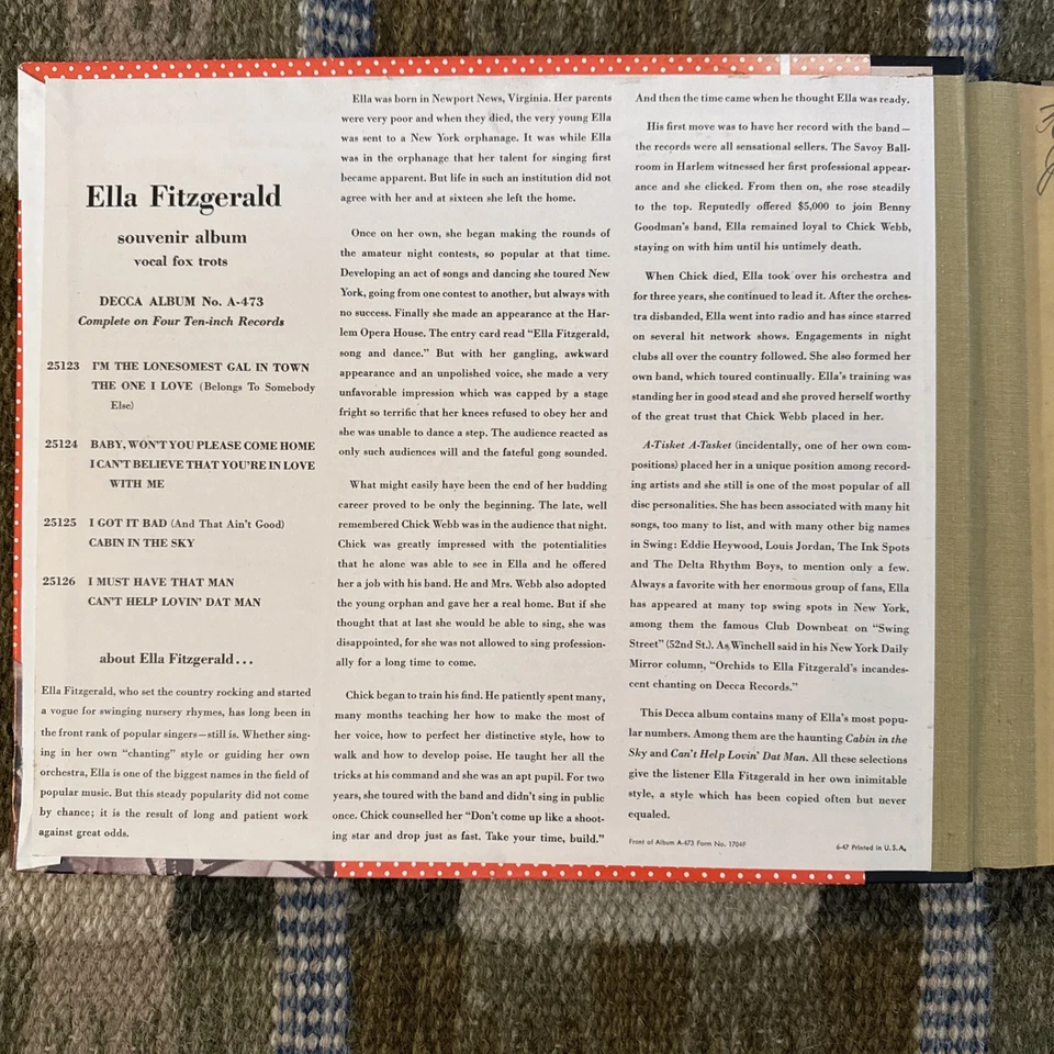 Ella Fitzgerald Souvenir Album Decca 1947 78 RPM A-473 Excellent Condition - Image 2 of 4