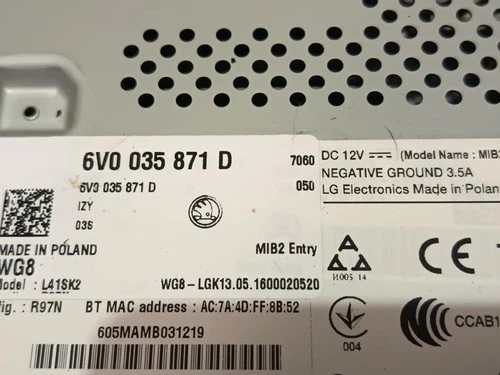 6V0035871D Sistema Audio/Radio Cd para SKODA FABIA (NJ3) Like 2016 191973 - Imagen 3 de 10