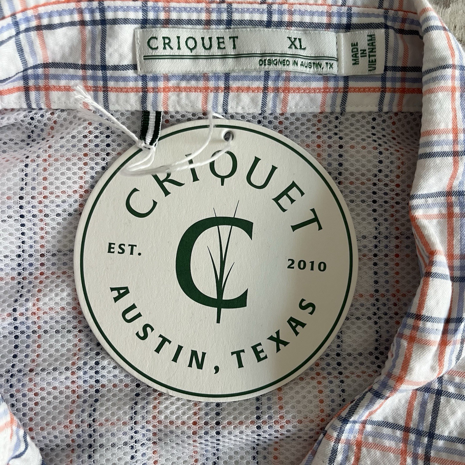 Criquet Austin, TX Seersucker Fishing Shirt Mens XL Vented LS Windowpane NWT