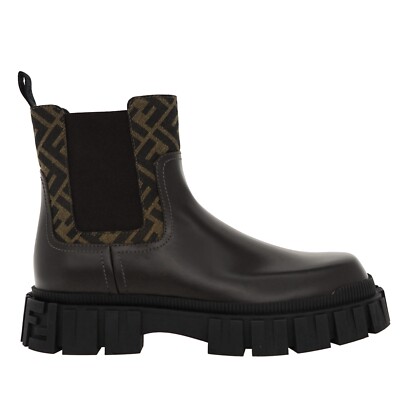Fendi Force Ankle Chelsea Boots FF Panels Brown Leather Size 9 New