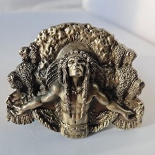 Vtg Bergamot Brass Works Native American Indian Chief Buffalo 4" 3" Belt Buckle