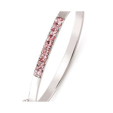 Sterling Silver Baby/Childs Pink Stone Hinged Bangle