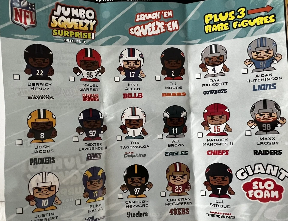 NFL Jumbo Squeezmates S4 (2025) - Individuales individuales - Elige tu equipo - Re-Stoc Foto 3 de 4