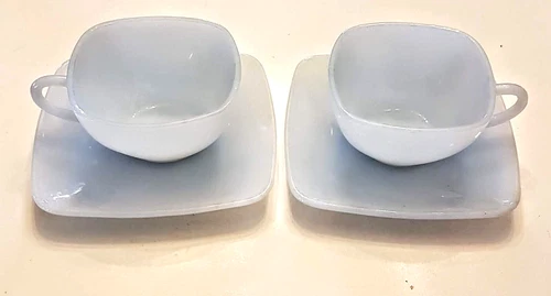 Fire King AZURITE Cup & Saucer LOT Delphite Blue Charm Milk Glass Coffee Bar