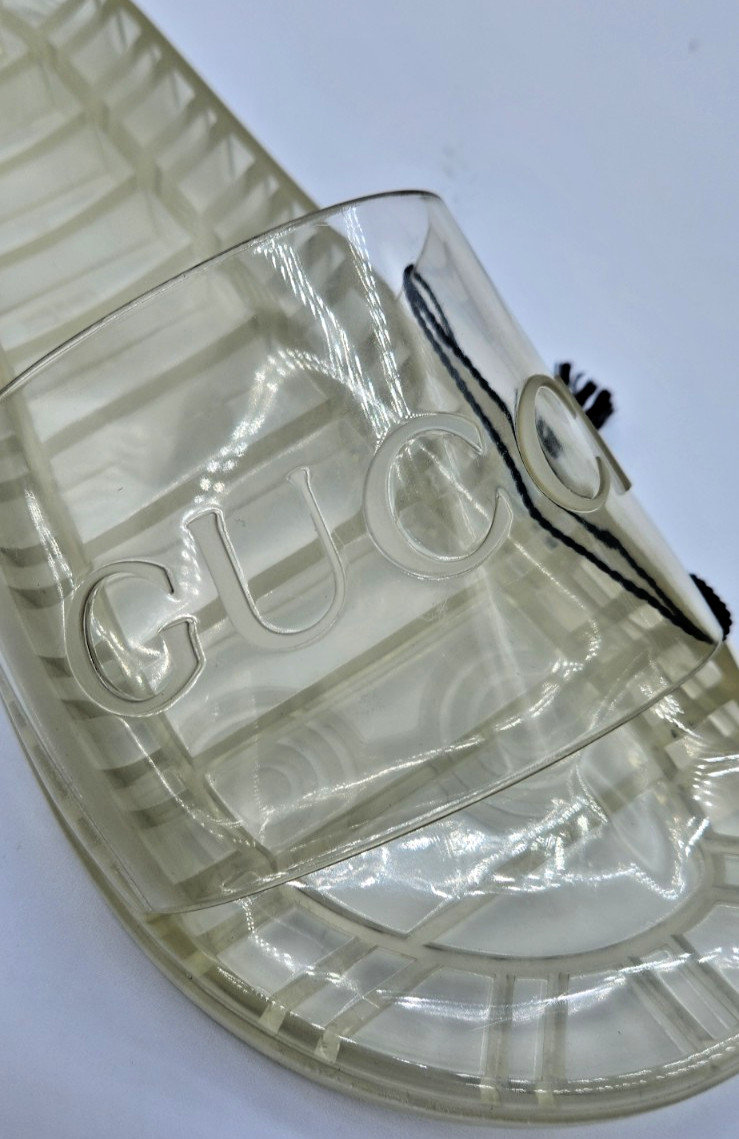 Gucci Men's Clear Transparent Rubber Logo Slides Sandals UK11 US11.5 thumbnail 8