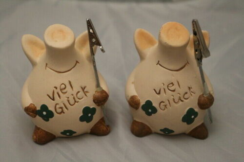 Memohalter 2 Schweine mit Aufschrift "Viel Glück" - nichts kaputt - wie neu - Bild 1 von 1