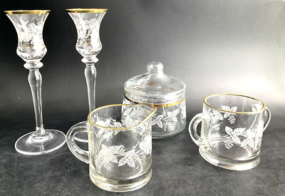 Bartlett Collins Grape & Leaf Covered Dish Creamer Sugar Candlesticks Hostess Se