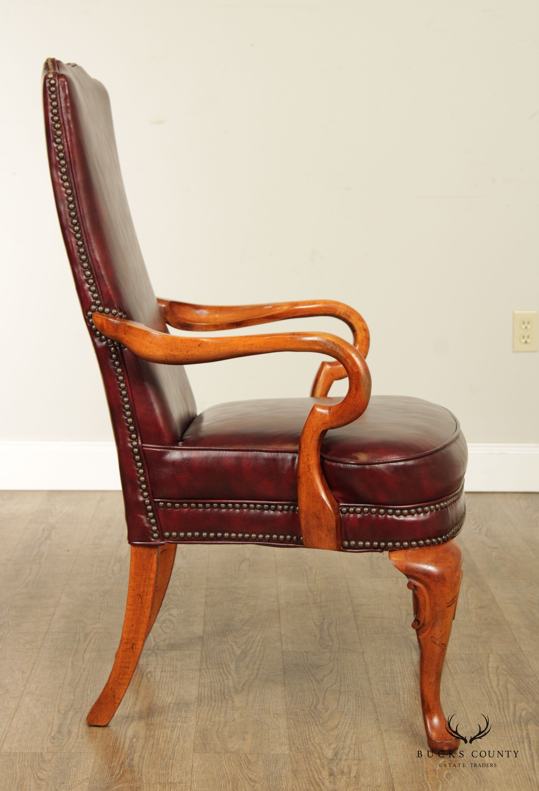 Queen Anne Style Pair of Leather Armchairs eBay