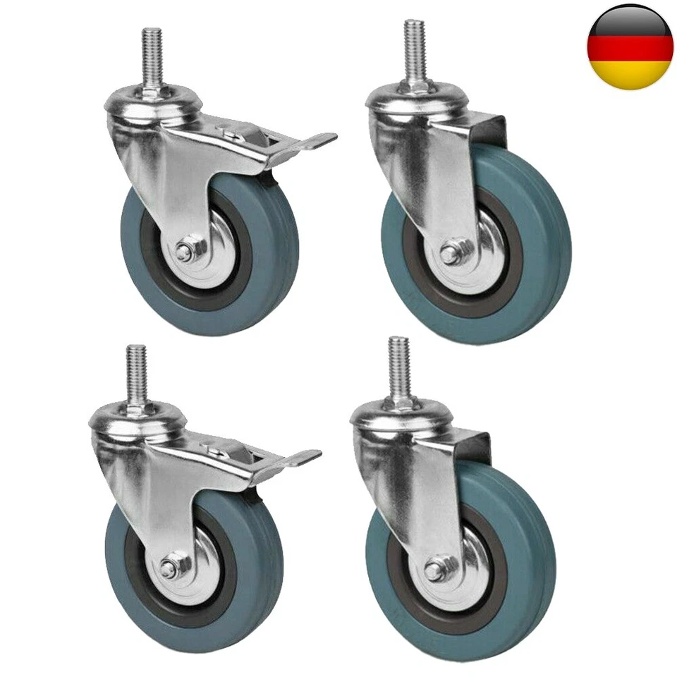 SET- 4tlg Lenkrollen mit Gewindestift Möbelrollen Transportrollen Laufrollen M12 - Bild 3 von 4