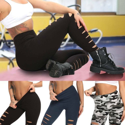 Womens Leggings With Holes Ripped Yoga 