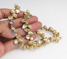 Natural South Sea White Baroque Champag Pearl Necklace Bracelet Set 18“ AAA