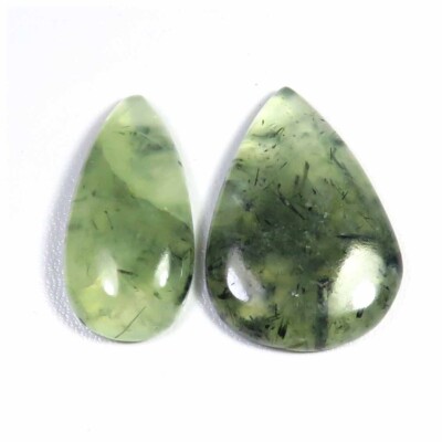 Prehnit Rutil Droschke 36-39mm Birne 2Pcs Natürliches Grün Juwelen 107Ct PRT-238