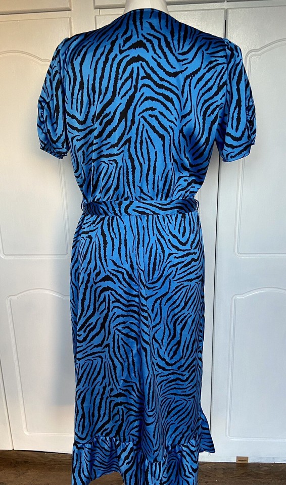 Dress Size 14 Blue Black Zebra Print Faux Wrap Top Party Smart Career
