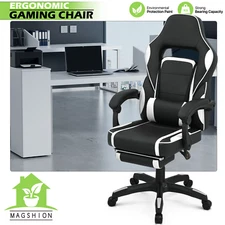 White Gaming Racing Reclinable Chair Ergonomic Office Executive Seat w/Footrest