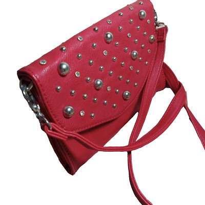 Purse Crossbody Clutch BAG Red Silver Studded Grace Adele Shoulder~  See