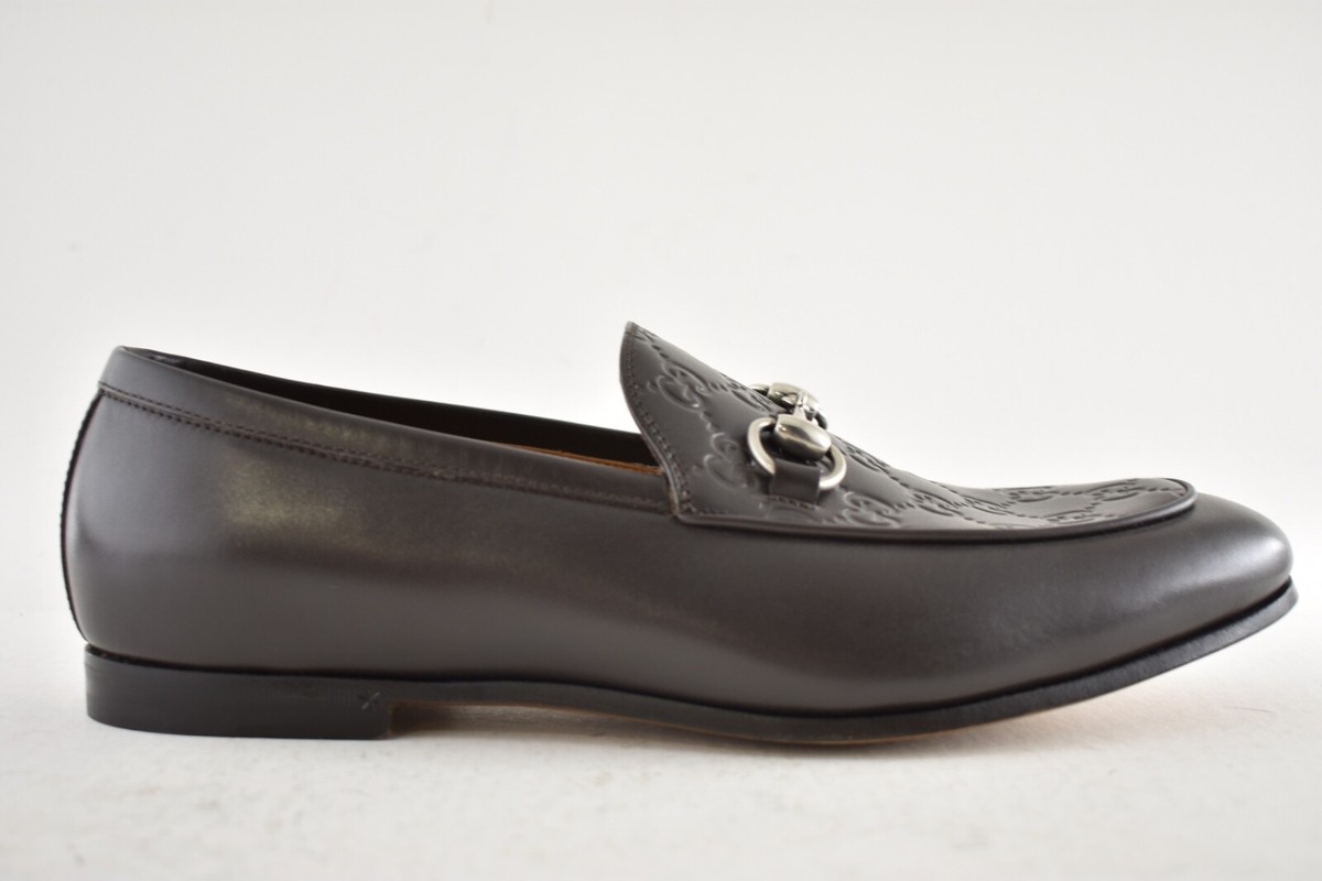 Gucci Mens Cocoa Brown Monogram Logo Leather Horsebit Loafer Flat