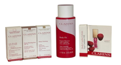 Clarins Paris Skin Care Lot of 5 Lip Oil, Day Cream, Body Fit Anti-Cellulite +++