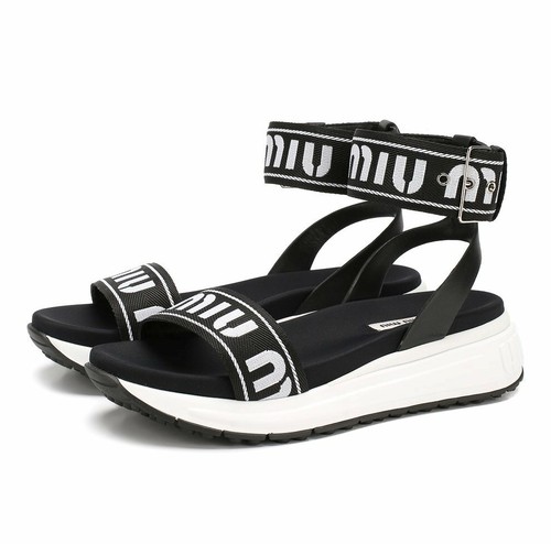 Nuevo En Caja Miu Miu 5X554С Negro Lona sandalias de correa de cuero con  logotipo en blanco 37.5 Italia | eBay
