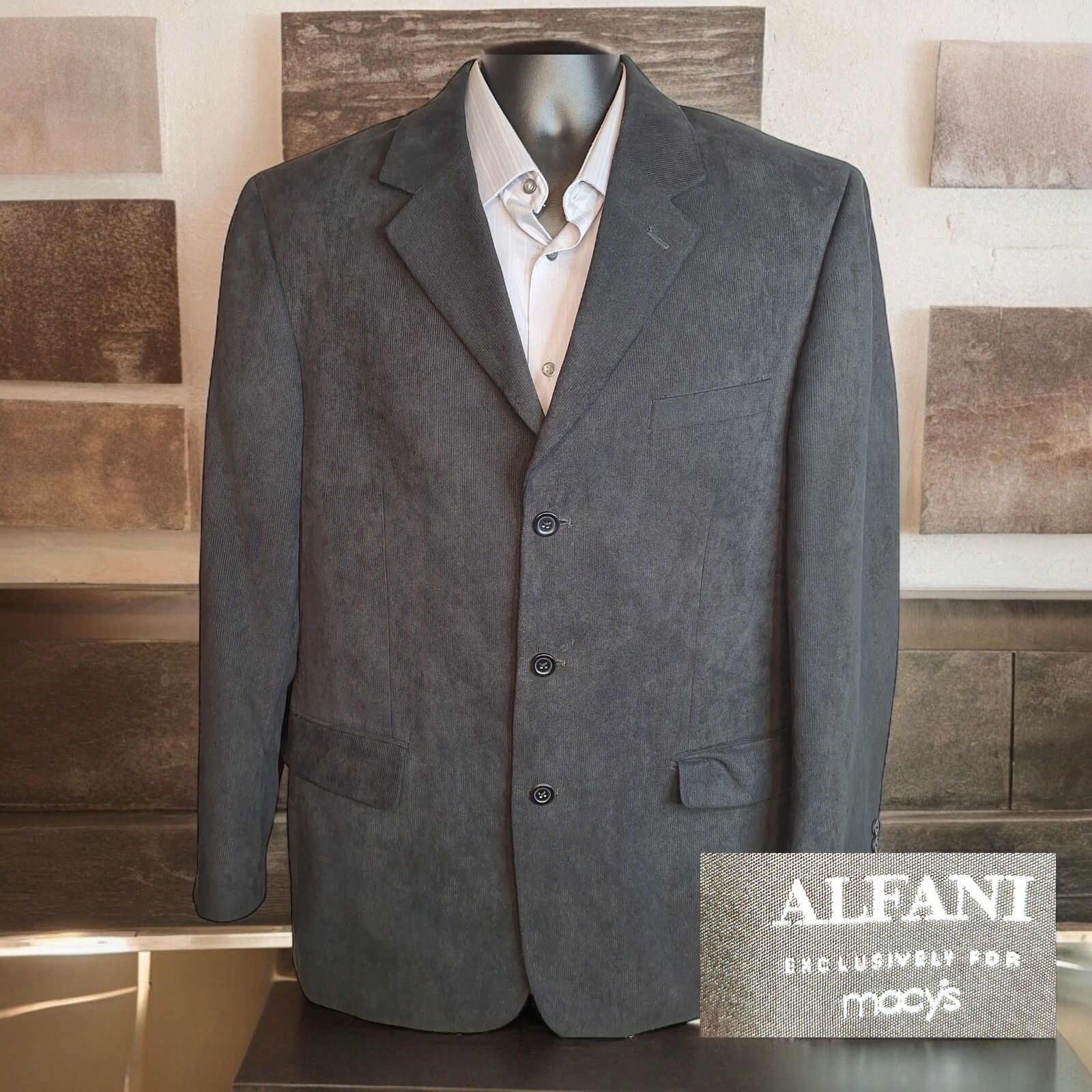 Alfani Jacket Blazer Mens 42R Charcoal Suede 3 Button Ventless