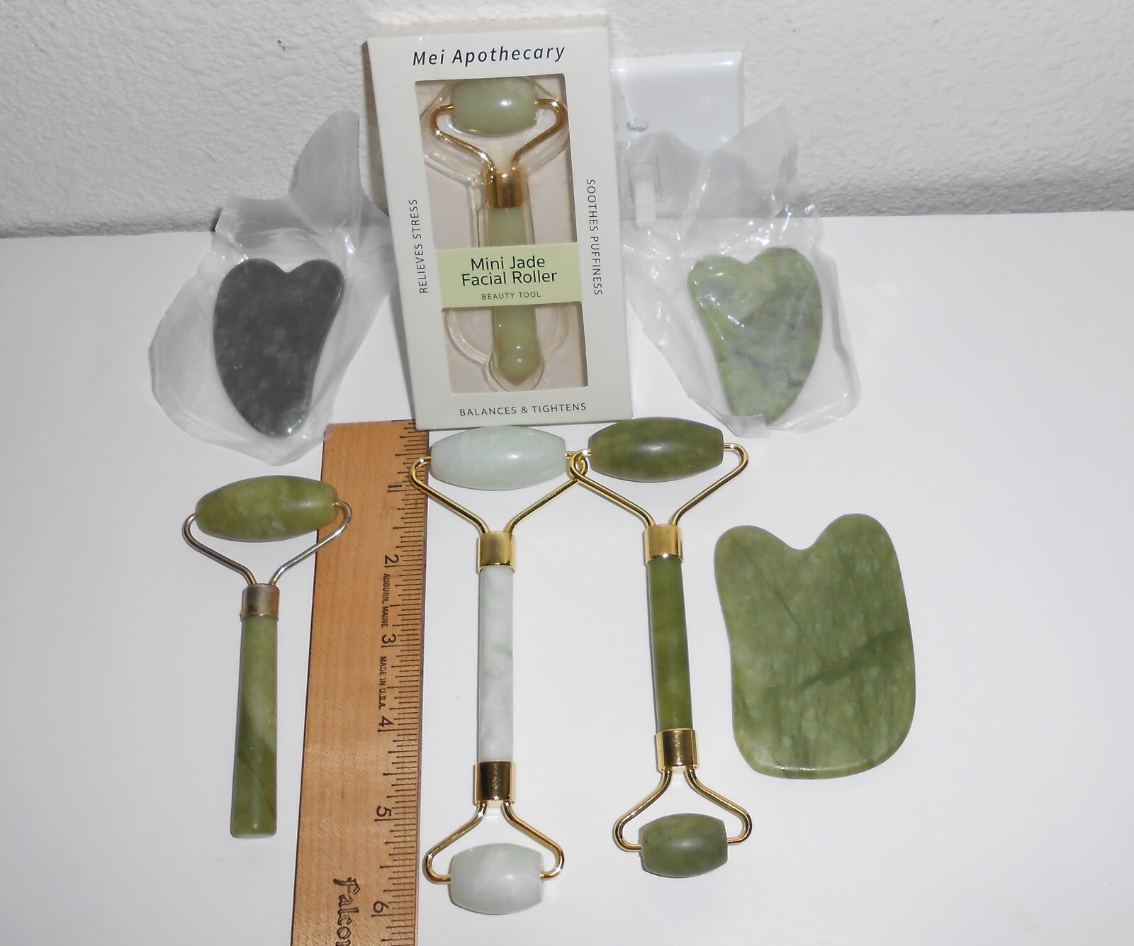 Jade Stone Roller Massage Facial Beauty Aid Lot of 7 Tools Face Contouring