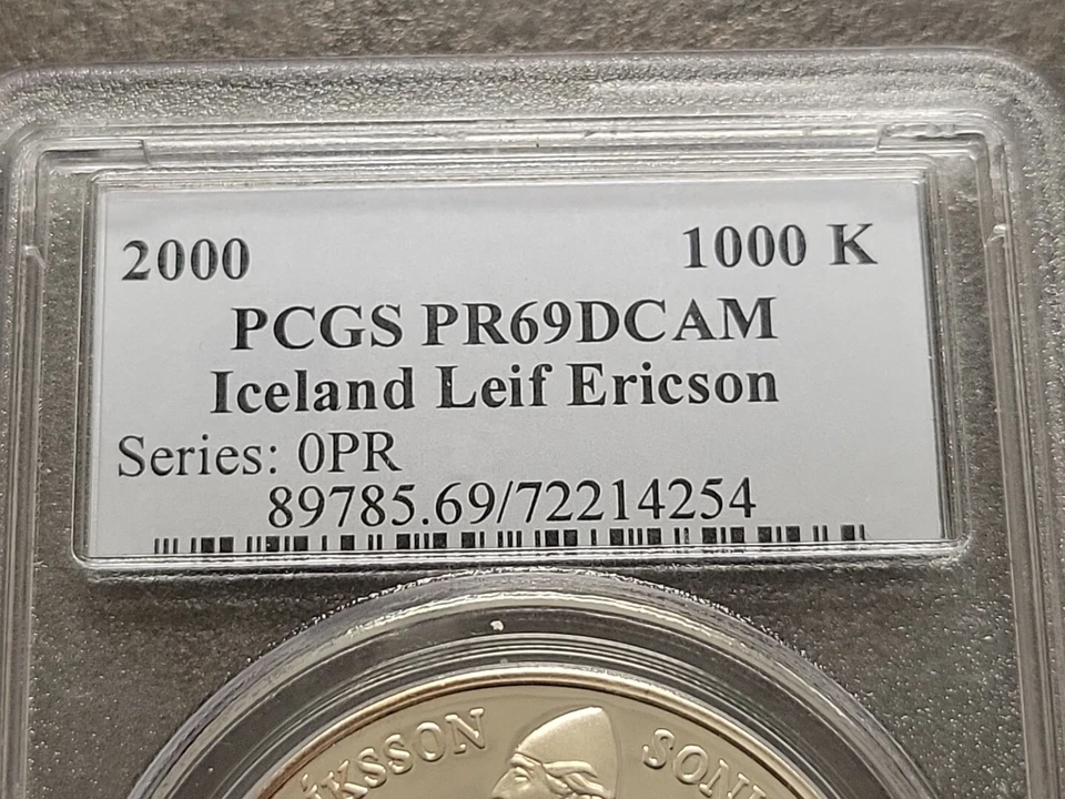 2000 Iceland Leif Ericson Silver Dollar PCGS PR69DCAM PROOF 1000 K - Image 3 of 4